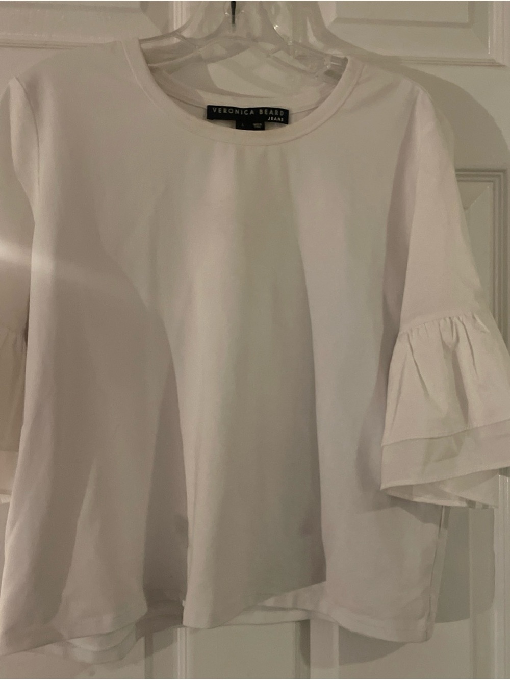 Veronica Beard Cream Ruffle Sleeve Boxy Top